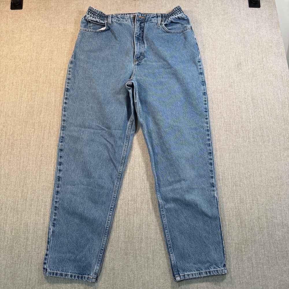 LL Bean Original Fit Relaxed Jeans Womens 14 Reg Blue Denim Elastic Waist 183695